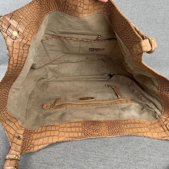 Vtg Brahmin Leather Handbag Large Tan Croc Embossed Smooth Tote Hobo Slouch Boho - Picture 5 of 16